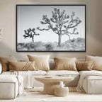 Joshua Tree Wall Art Canvas Print, Framed Black and White Desert Landscape Artwork