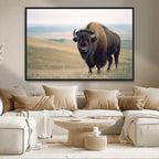 Bison Wall Art Canvas Print, Framed American Buffalo Rustic Western Artwork