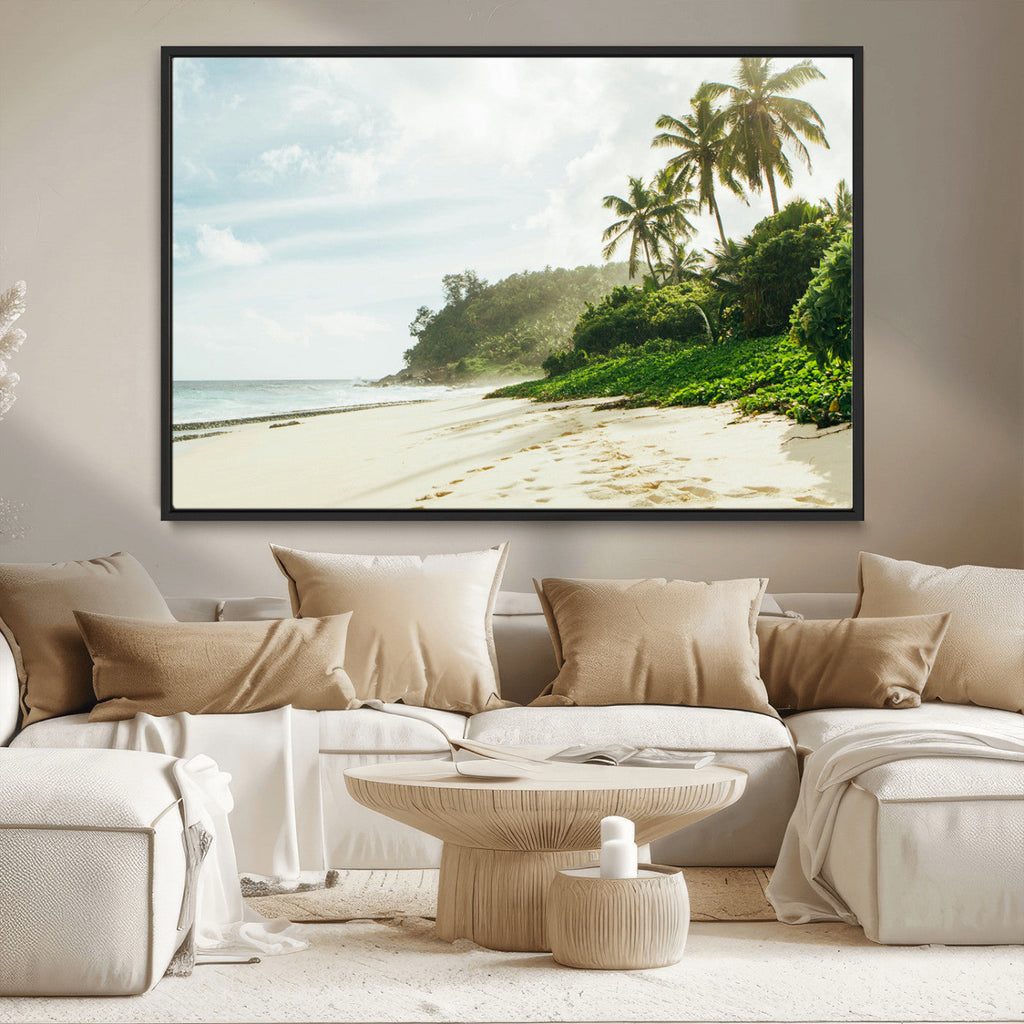 Relaxing Beach Wall Art Canvas Print, Framed Ocean View Coastal Serenity