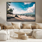 Tropical Beach Wall Art Canvas Print, Framed Ocean Waves Relaxing Seascape