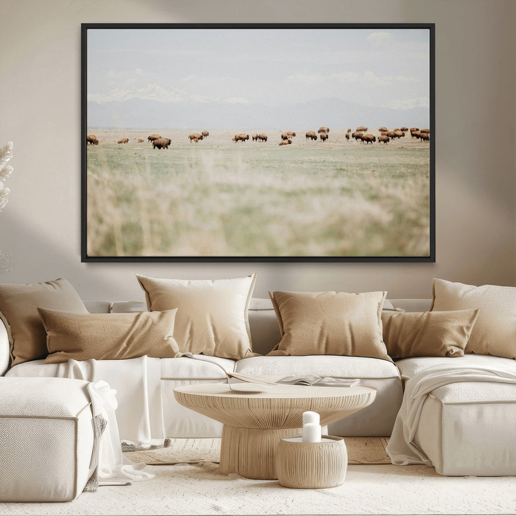 Bison Herd Wall Art Canvas Print, Framed Western Ranch Nature Scene