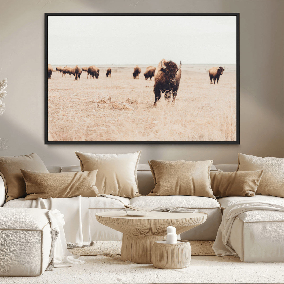 Bison Herd Wall Art Canvas Print, Framed Western Prairie Serenity