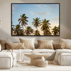 Palm Trees Wall Art Canvas Print, Framed Tropical Vibes Coastal Sunset