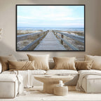 Beach Boardwalk Wall Art Canvas Print, Framed Coastal Serenity Ocean View