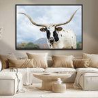 Texas Longhorn Wall Art Canvas Print, Framed Western Rustic Farmhouse