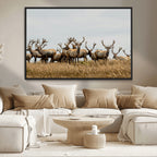 Elk Herd Wall Art Canvas Print, Framed Wildlife Photography Art, Majestic Antlers Rustic Wildlife Decor