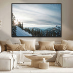 Snowy Mountains Wall Art Canvas Print, Framed Alpine Landscape Frosty Peaks Artwork