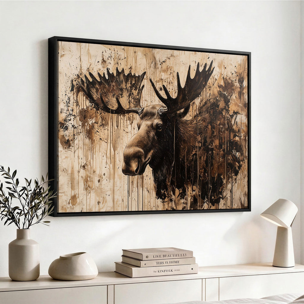 Moose Canvas Wall Art, Rustic Wildlife Painting Print