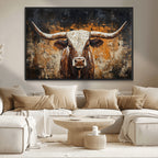 Abstract Longhorn Bull Wall Art Canvas Print, Vintage Western Texas Steer Artwork