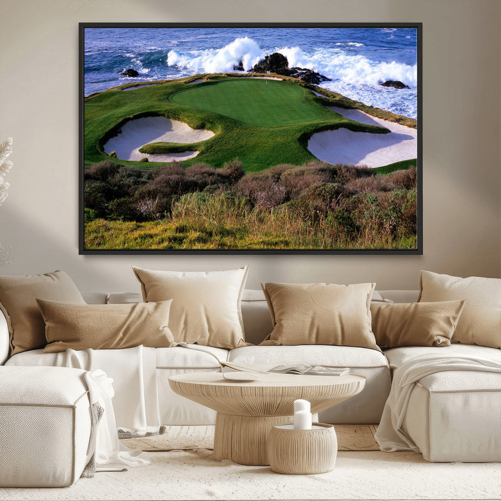 Ocean Cliff Golf Course Wall Art Canvas Print, Waves Crashing, Coastal Golf Landscape