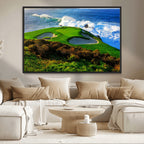 Coastal Golf Course Wall Art Canvas Print, Vibrant Green with Sand Bunkers and Ocean Waves