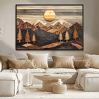 Wooden Mountain Layers Art | Rustic Pine Tree Landscape