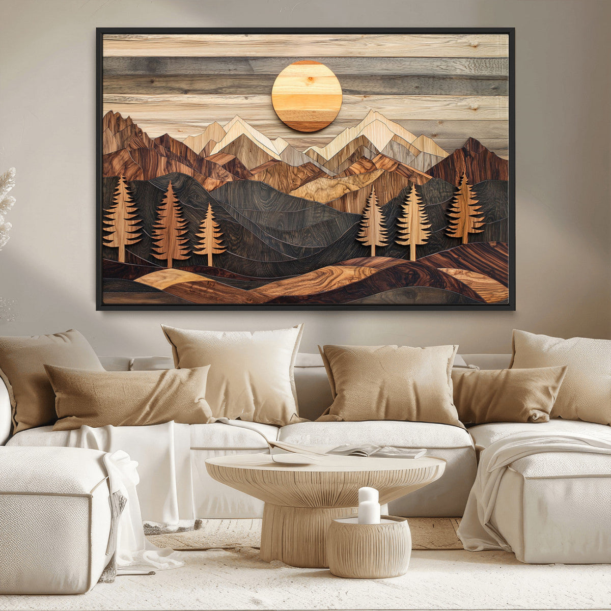 Wooden Mountain Layers Art | Rustic Pine Tree Landscape