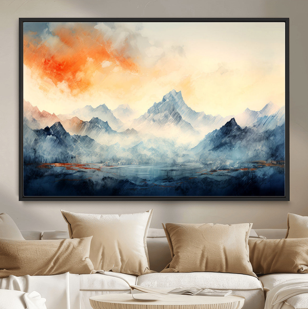 Warm Clouds Abstract Mountain Wall Art, Modern Landscape Canvas Print