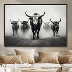 Texas Longhorn Wall Art Canvas Print, Framed Speckled Cow