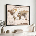Custom Push Pin World Map Wall Art Canvas Print | Personalized Travel Tracker