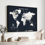 Custom World Map Wall Art Canvas Print | Personalized Push Pin Travel Tracker