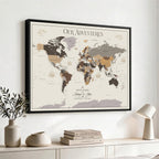 Personalized Travel Tracker Map with Pins, Framed World Map for Home and Office