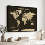 Custom Beige Push Pin World Map Wall Art, Next Trip Planner Map, Living Room and Home Office Decor