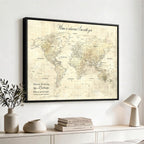 Personalized Beige Modern Push Pin World Map Wall Art, Honeymoon and Anniversary Gift, Bedroom and Study Decor