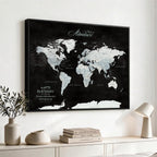 Custom Beige World Travel Map Wall Art with Pins, Places Visited Tracker, Bedroom and Home Office Decor