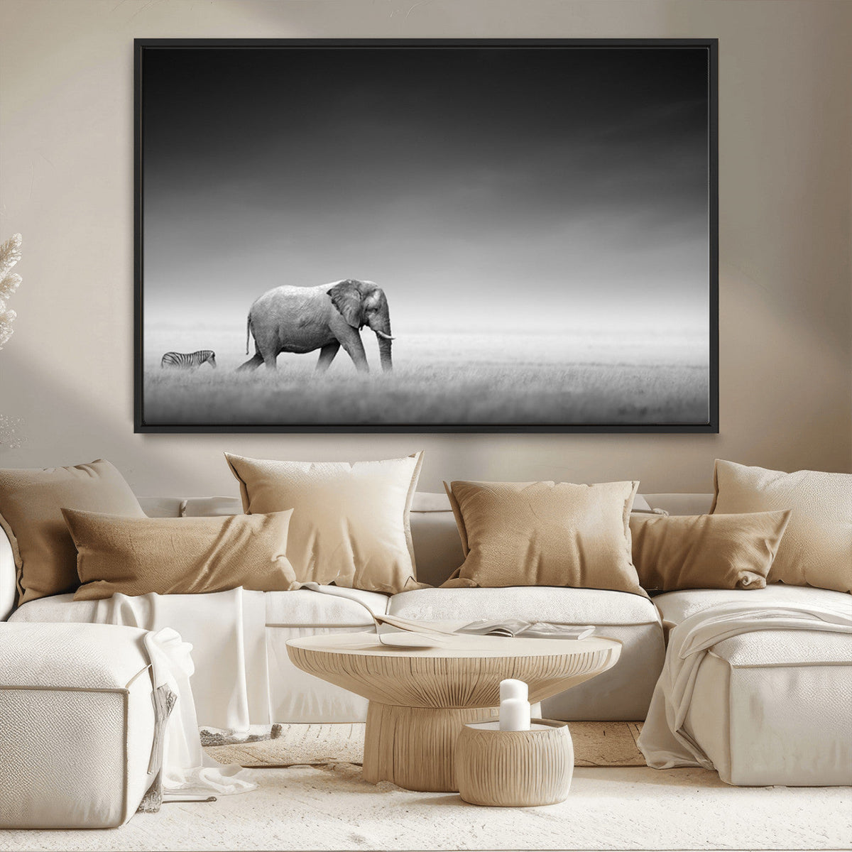 Elephant and Zebra Wall Art Canvas Print, Modern Artwork