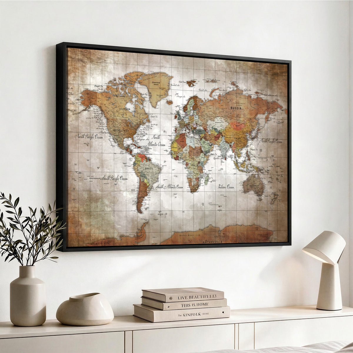 Vibrant Watercolor World Map Canvas Wall Art | Framed Travel Map