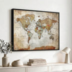 Custom Framed Modern Push Pin World Map Wall Art, Places Visited Tracker, Home Office and Entryway Decor
