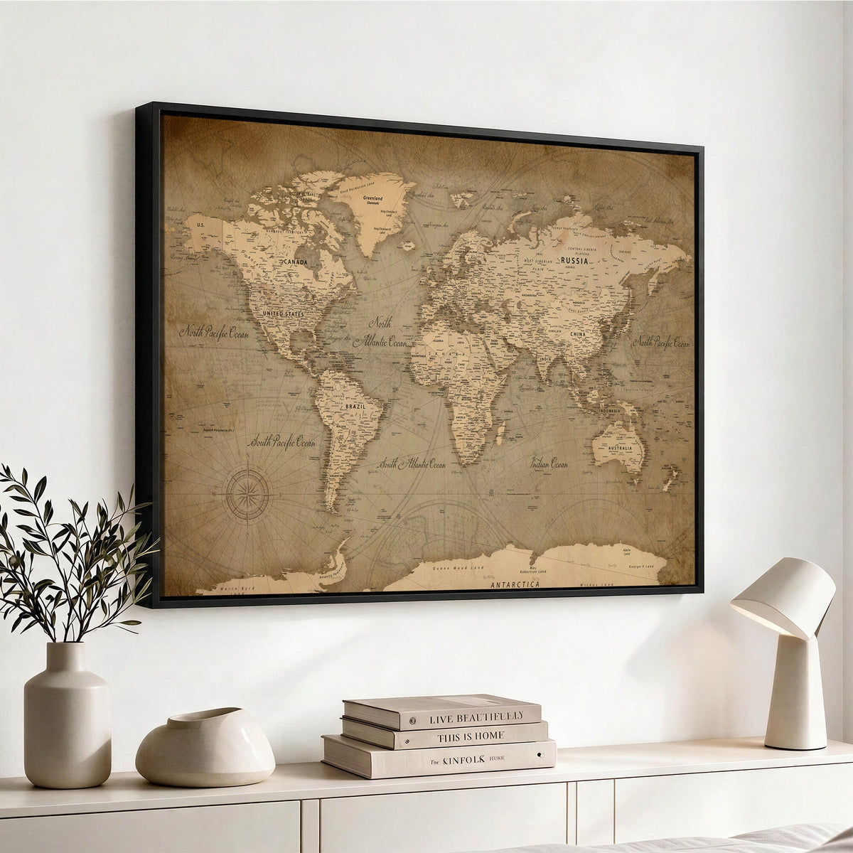 Dark World Map Canvas Print | Framed Travel Map Wall Art