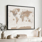 Framed Large World Map Canvas Print for Office Decor