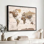 Modern World Map Canvas Print | Framed Travel Map Wall Art