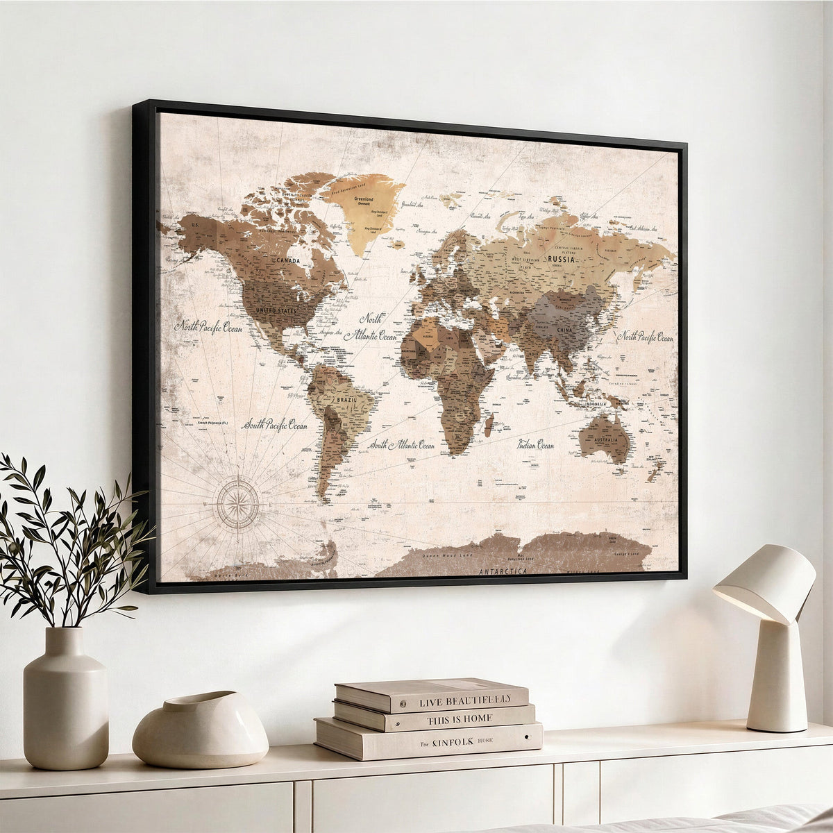 Modern World Map Canvas Print | Framed Travel Map Wall Art