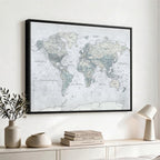 Push Pin World Map Canvas Print - Detailed Vintage World Map