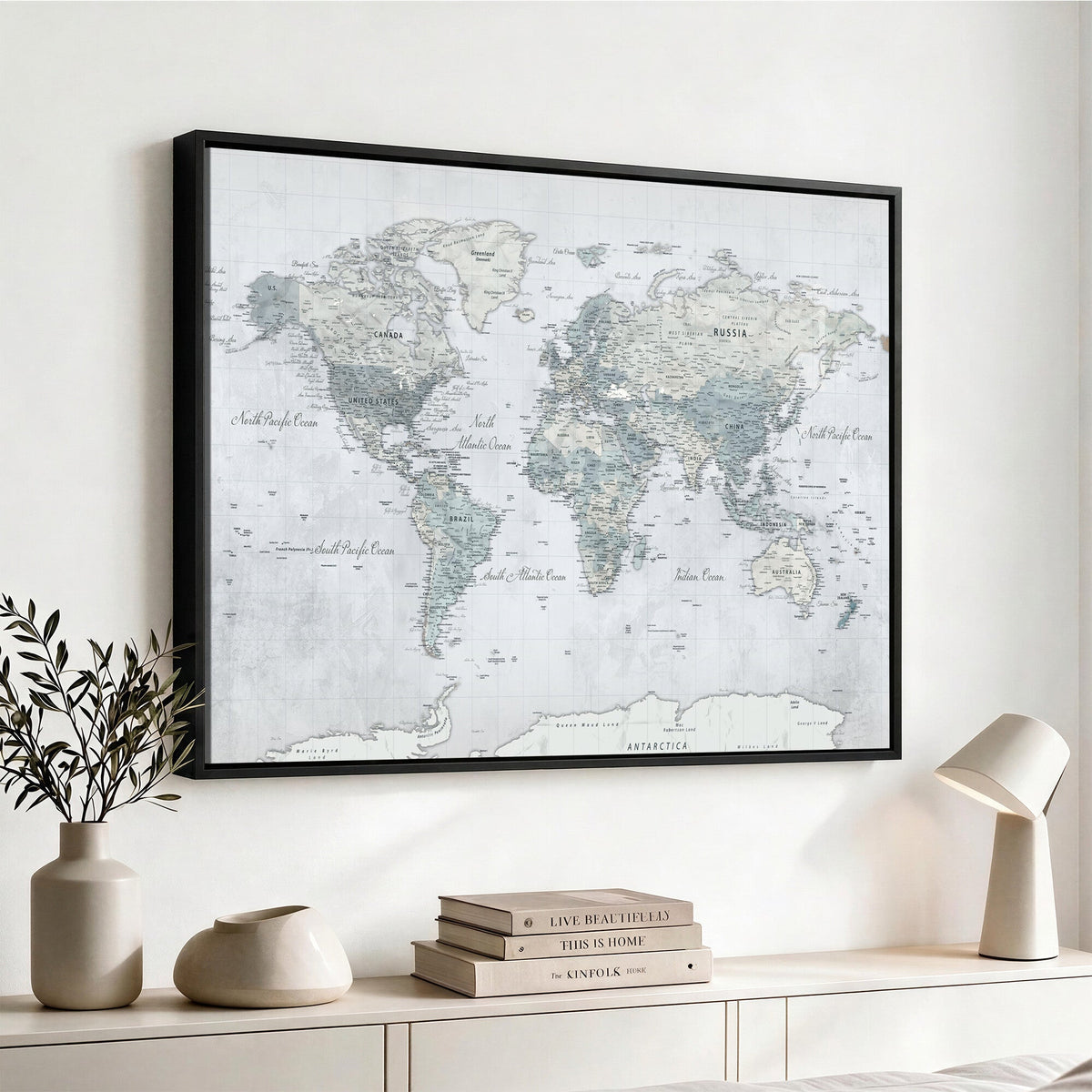 Push Pin World Map Canvas Print - Detailed Vintage World Map