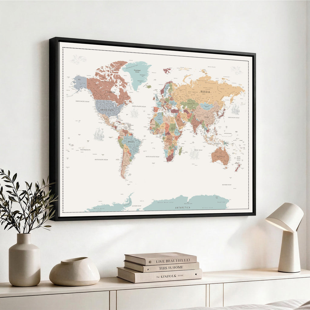 Pastel Colors World Map Wall Art Canvas Print