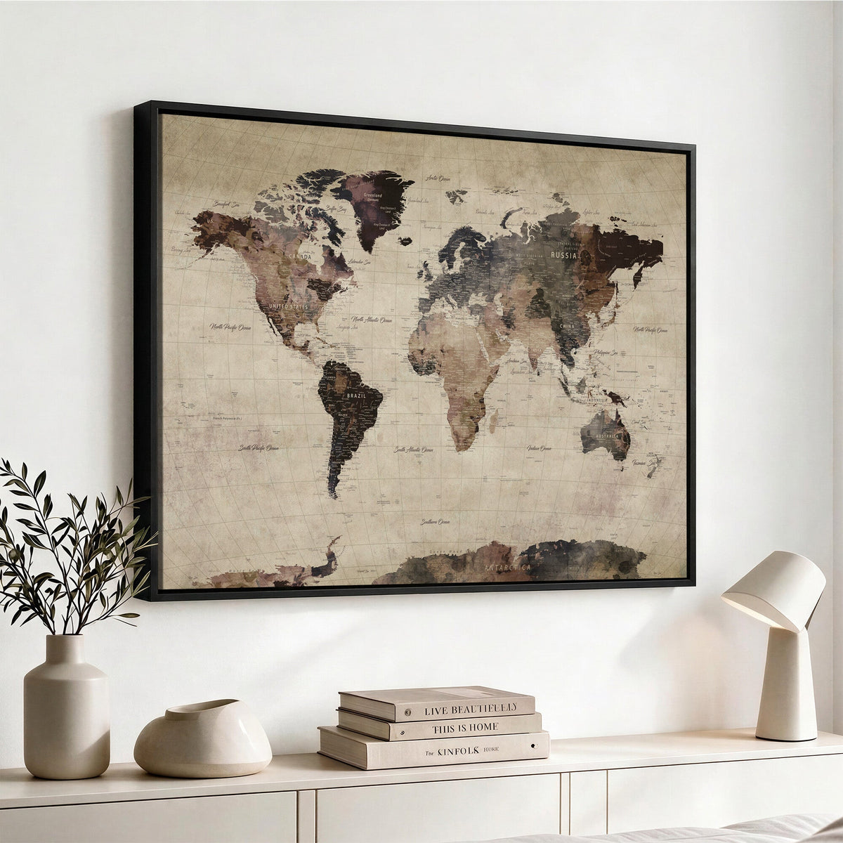 World Map Canvas Print, Detailed Map of the World, Adventure Gift for Couples and Anniversaries
