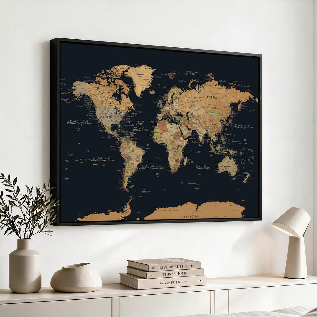 Vintage World Map Earth Globe Countries Oceans Continents