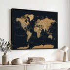 Vintage World Map Earth Globe Countries Oceans Continents