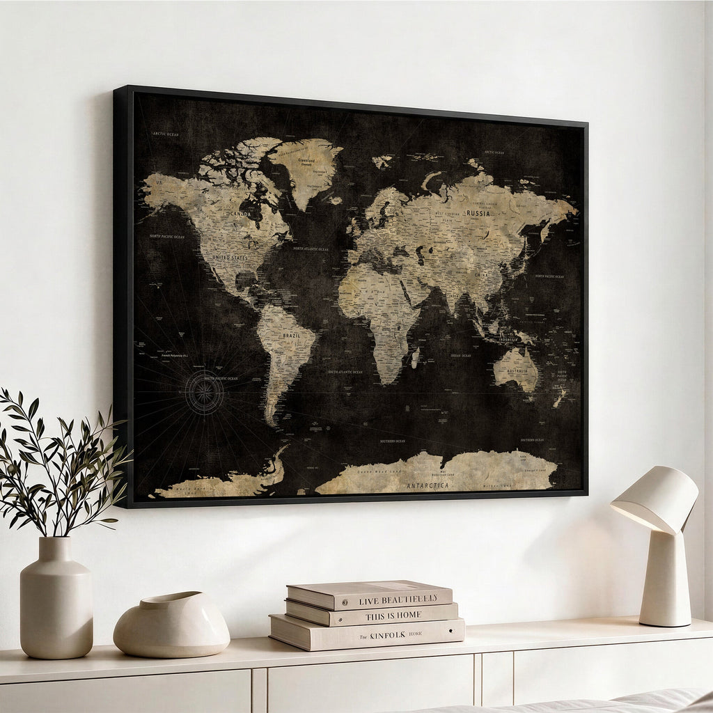 Push Pin World Map Canvas Wall Art Print, Interactive Travel Map