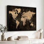 Brown World Map Canvas Print | Modern Travel Map Wall Art