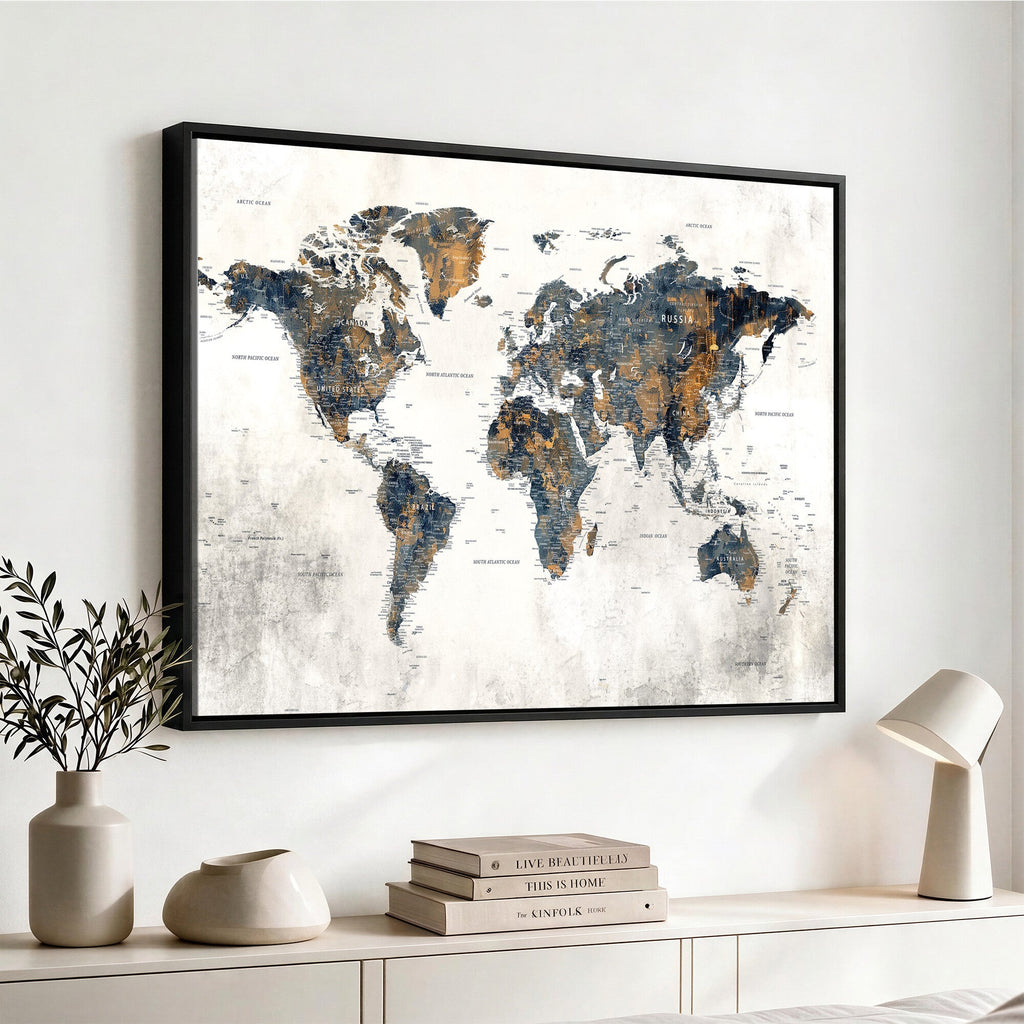 World Map Wall Art Canvas Print for Office Wall Decor