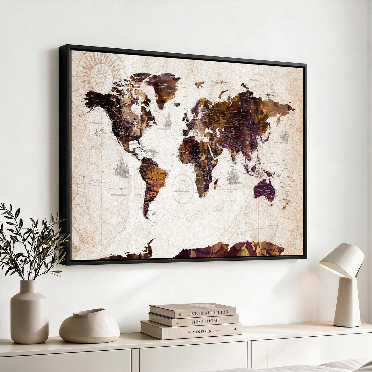 Blue Watercolor World Map Canvas Print | Framed Modern Wall Art