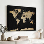 Beige World Map Canvas Wall Art Print, Minimal Black and Beige Map