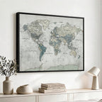 Neutral Vintage World Map Canvas Wall Art Print, Classic Map Artwork