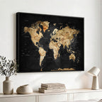World Map Canvas Wall Art with Famous Landmarks | Framed Travel Map