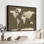 Vintage World Map Canvas Print | Framed Travel Map Wall Art for Couples