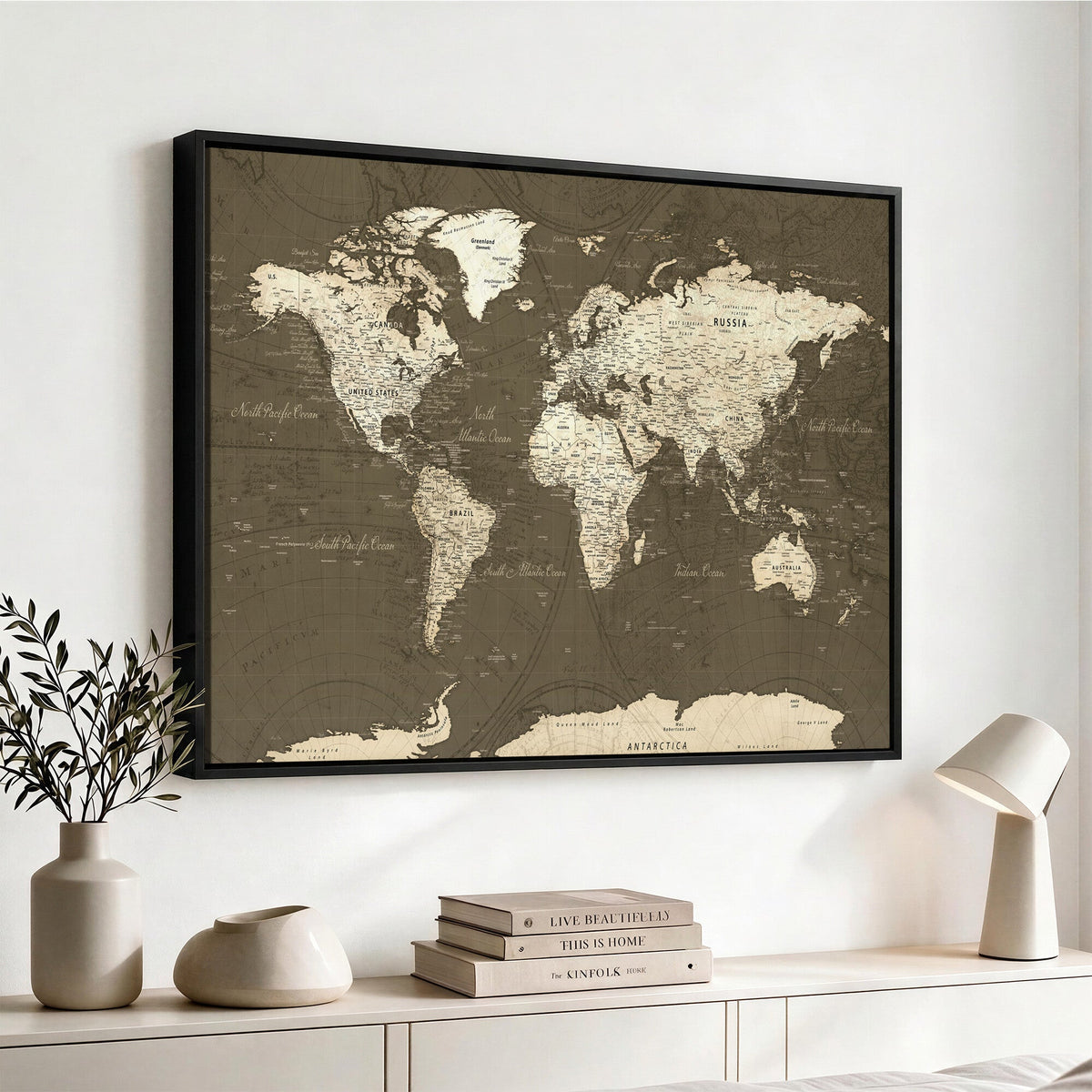 Vintage World Map Canvas Print | Framed Travel Map Wall Art for Couples