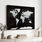 World Map Canvas Print | Framed Push Pin Wall Art, Color Splash Travel Map