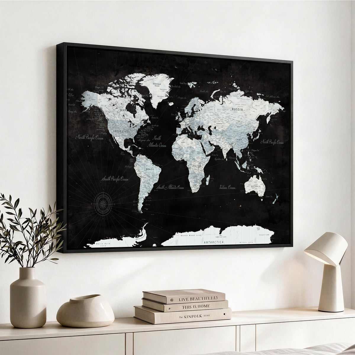 World Map Canvas Print | Framed Push Pin Wall Art, Color Splash Travel Map