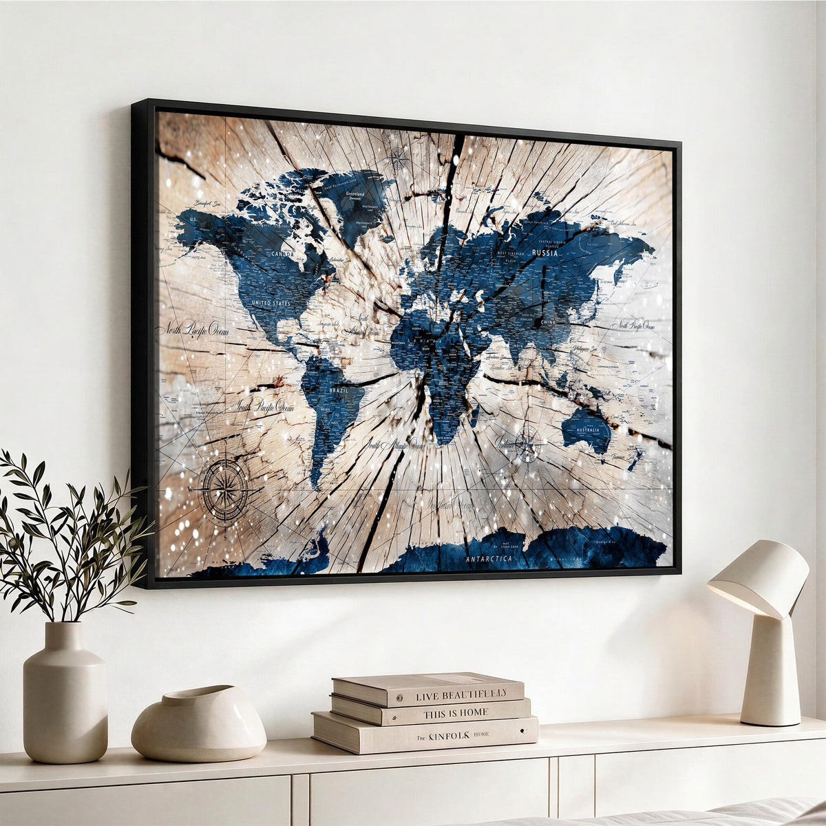 Rustic World Map Canvas Print | Framed Wall Art for Couples
